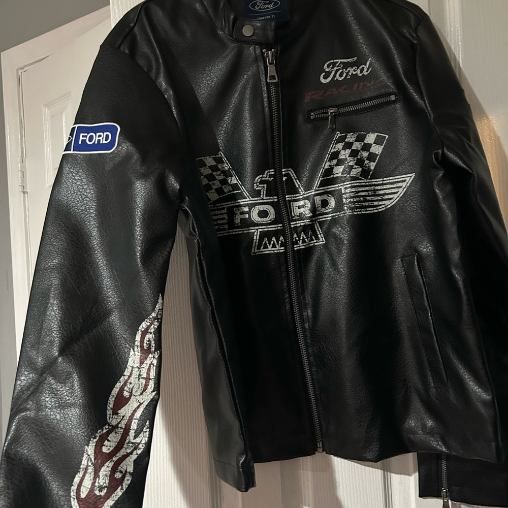 Ford Black Leather Racing Jacket